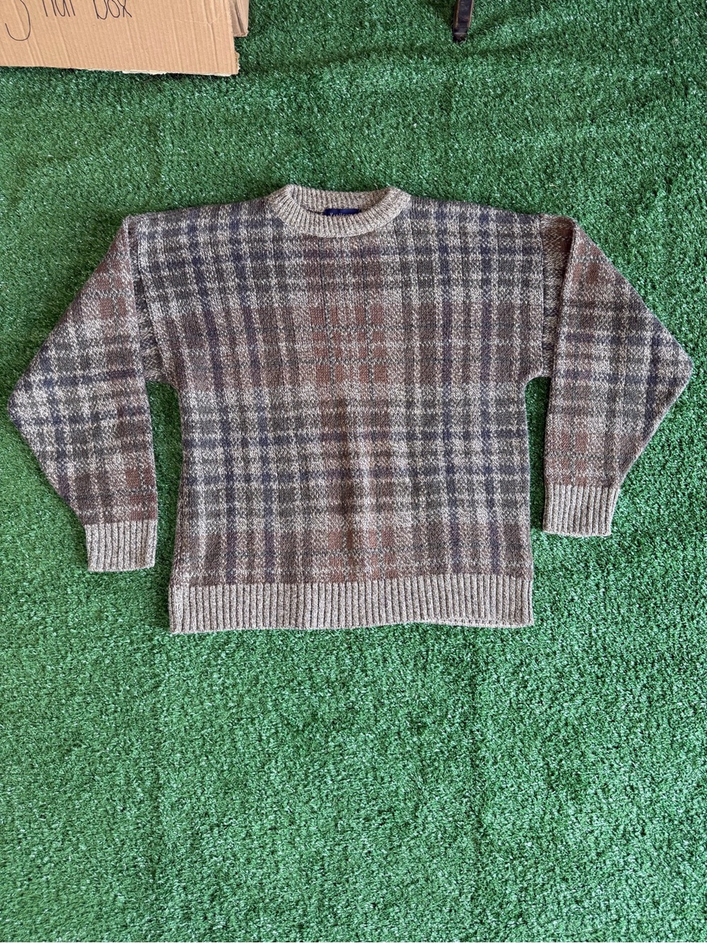 Men's Brown Plaid Crewneck Sweater